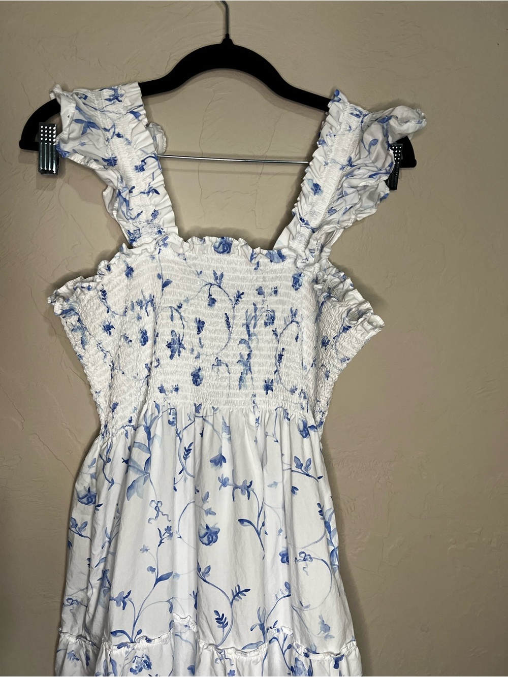 Hill House White Midi Dress with Blue Floral Print - Picture 10 of 11